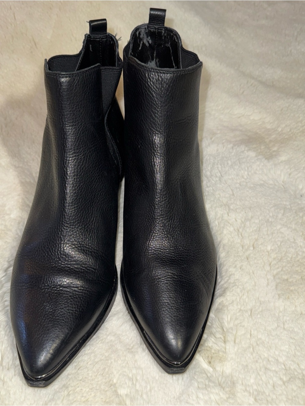 Marc Fisher Black Pointed Toe Leather Chelsea Ankle Boots